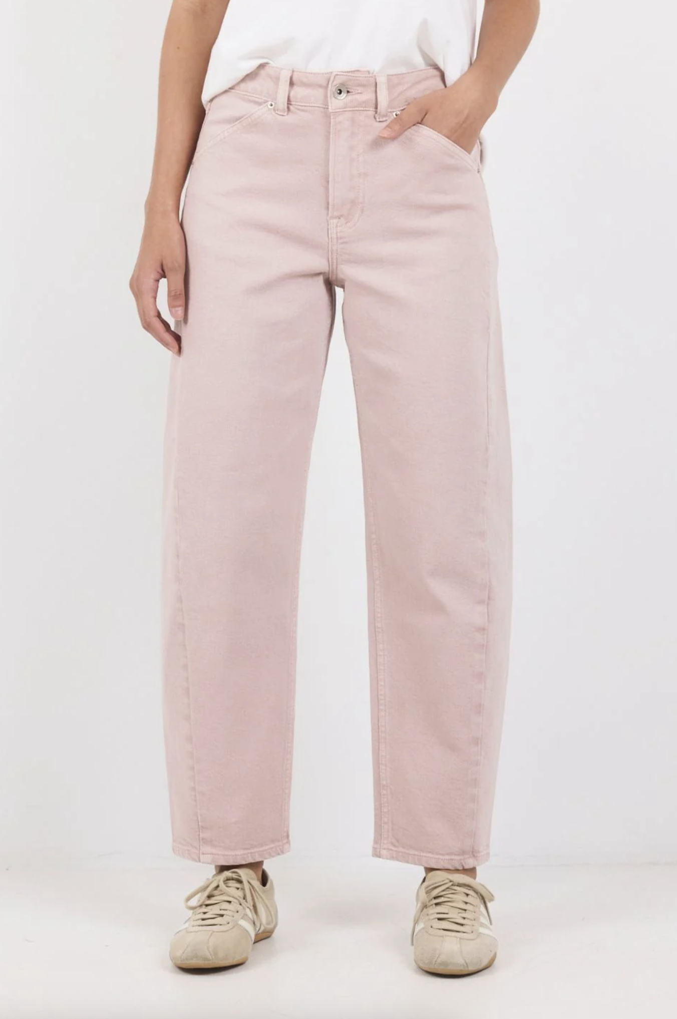 Stories Be Told Idolise Stretch Soft Barrel Leg Jean Pale Pink Denim | Women's Jeans | Gretel Lane