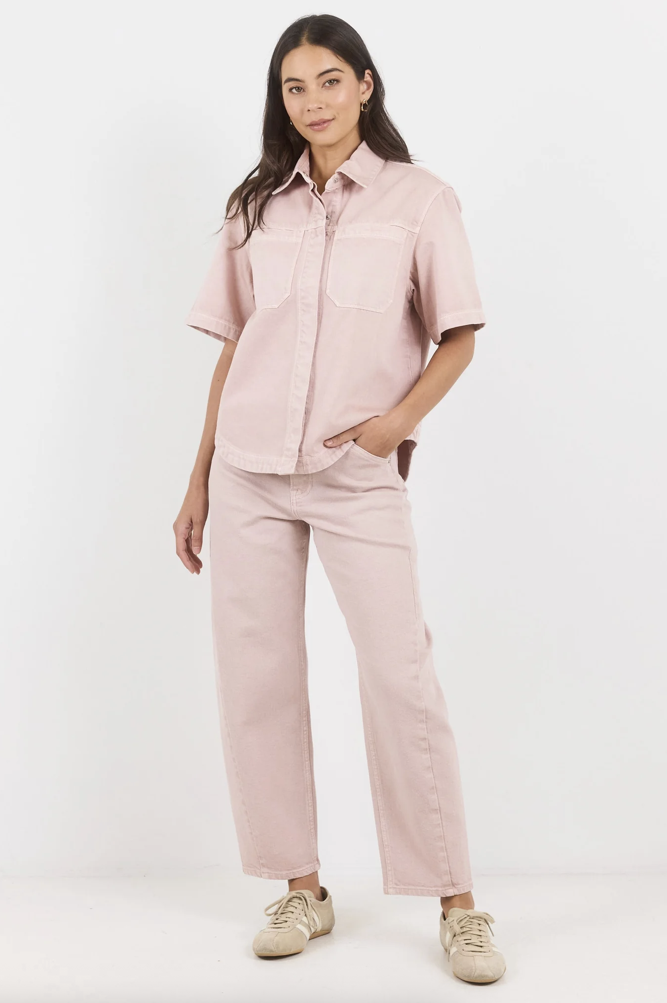Stories Be Told Idolise Stretch Soft Barrel Leg Jean Pale Pink Denim | Women's Jeans | Gretel Lane
