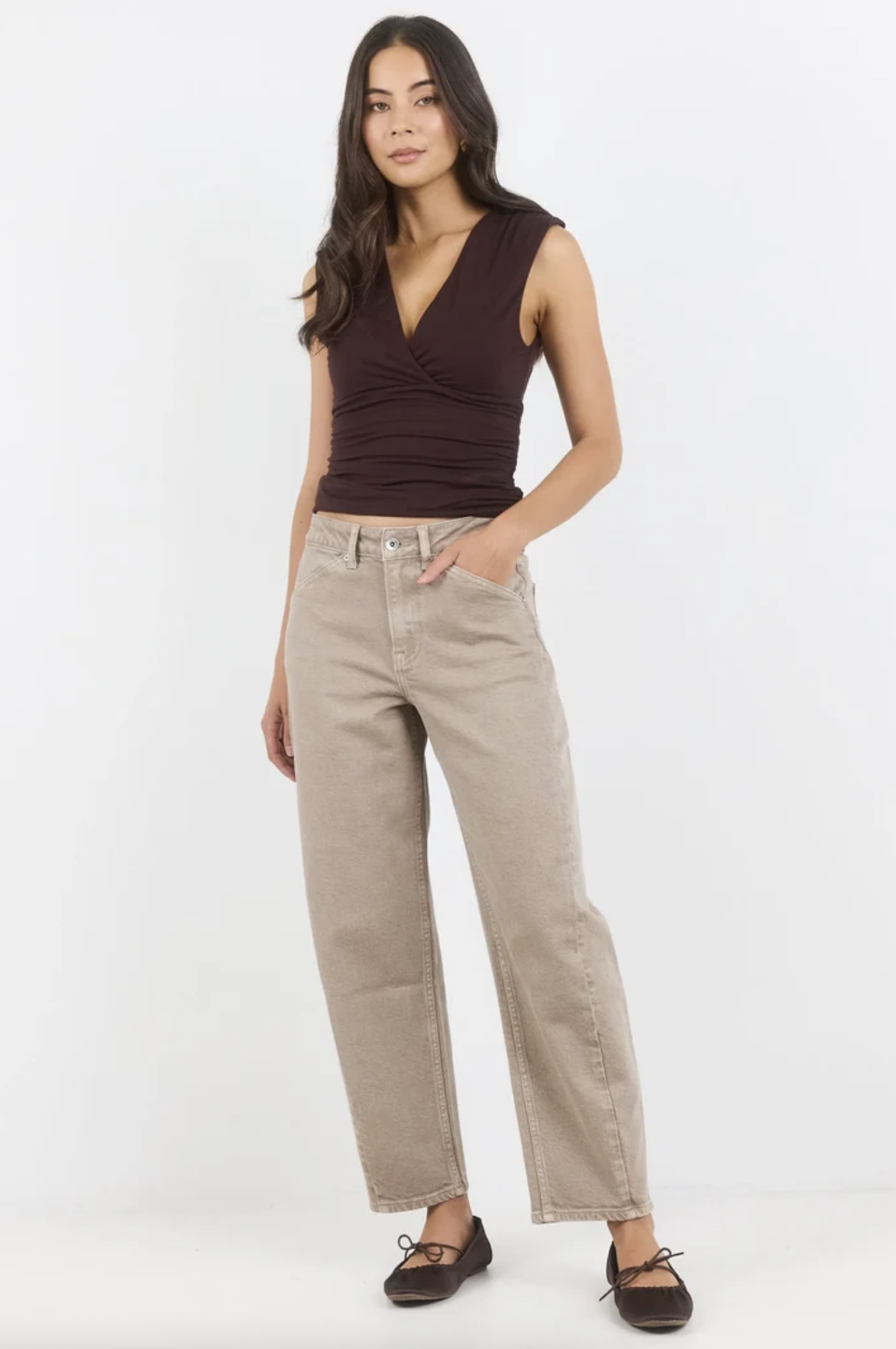 Stories Be Told Idolise Stretch Soft Barrel Leg Jean Taupe | Women's Jeans | Gretel Lane