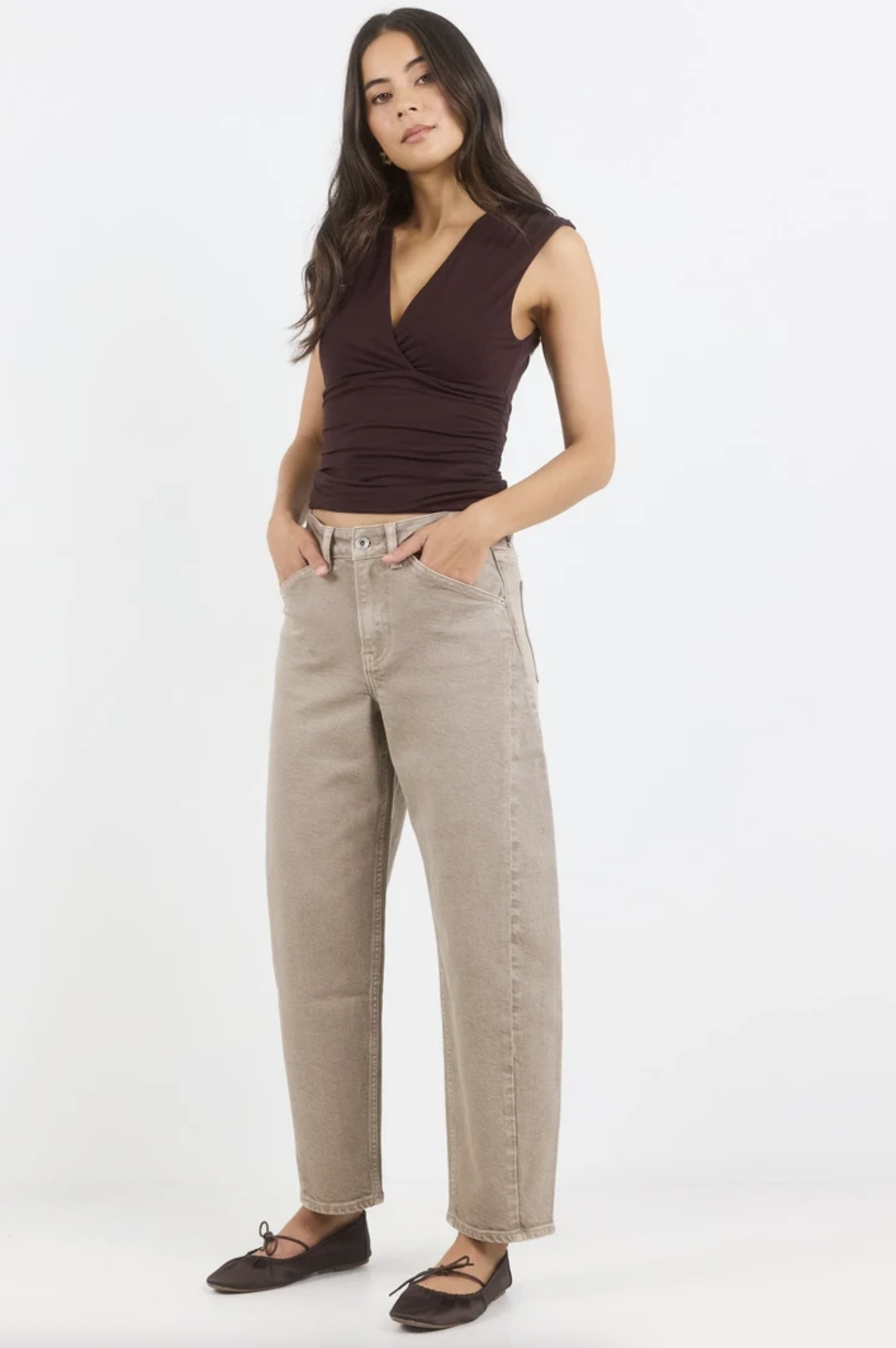 Stories Be Told Idolise Stretch Soft Barrel Leg Jean Taupe | Women's Jeans | Gretel Lane