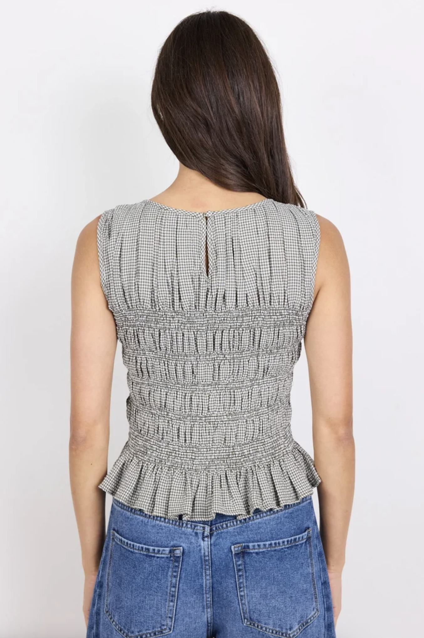 Among The Brave Impulsive Shirred Sleeveless Top Khaki Mini Gingham | Women's Clothing | Gretel Lane
