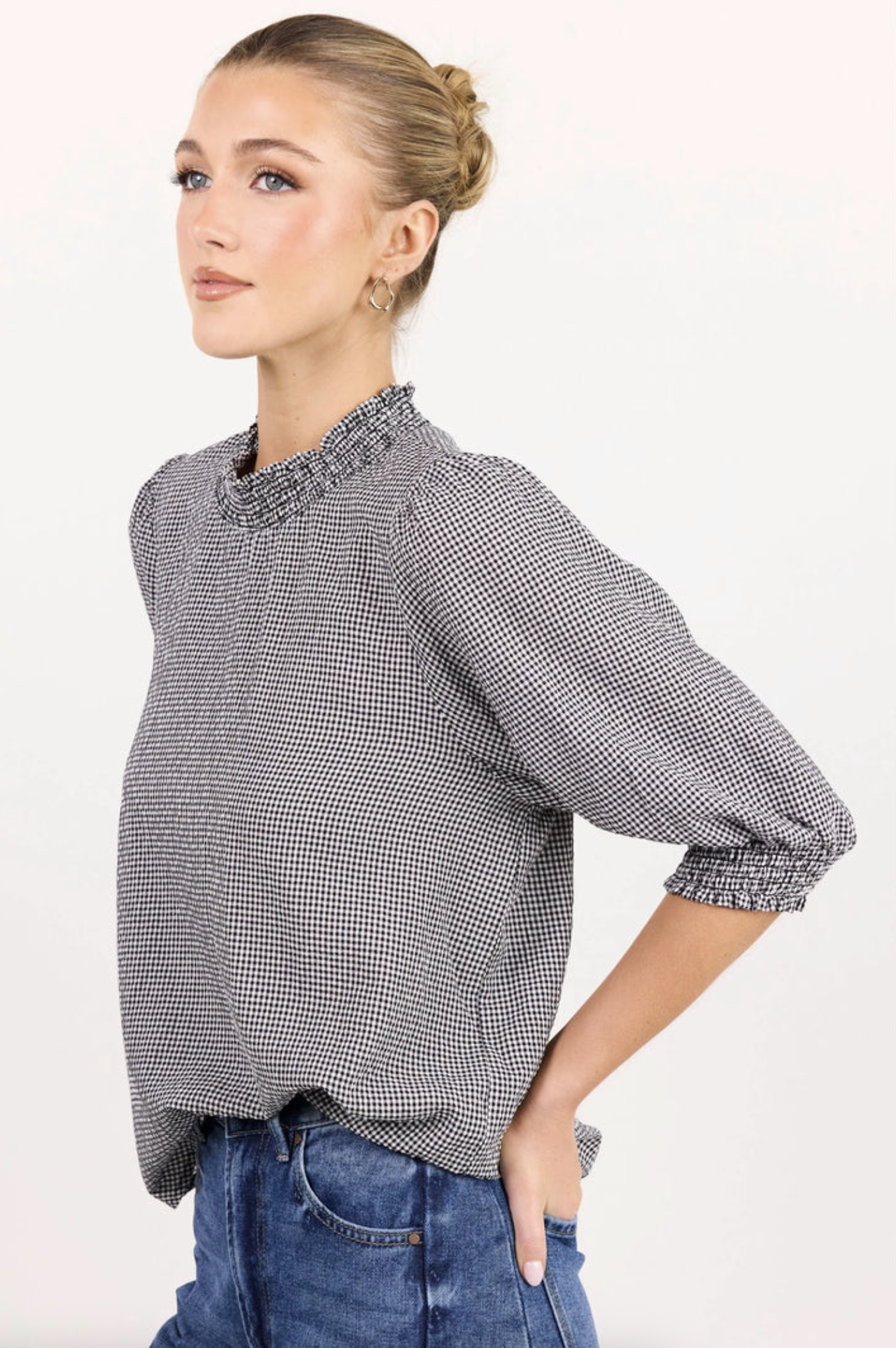 Among The Brave Influential Relaxed High Neck Top Black/White Mini Gingham | Women's Clothing | Gretel Lane