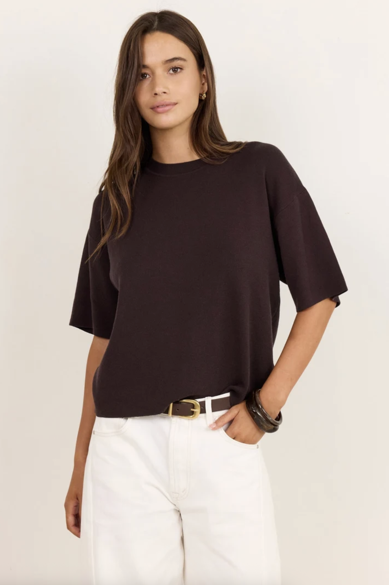 Stories Be Told Intrepid Relaxed Knit Tee Chocolate | Women's Tops | Gretel Lane