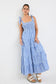 Isabella Strappy Tiered Maxi Dress (Bright Blue Stripe)