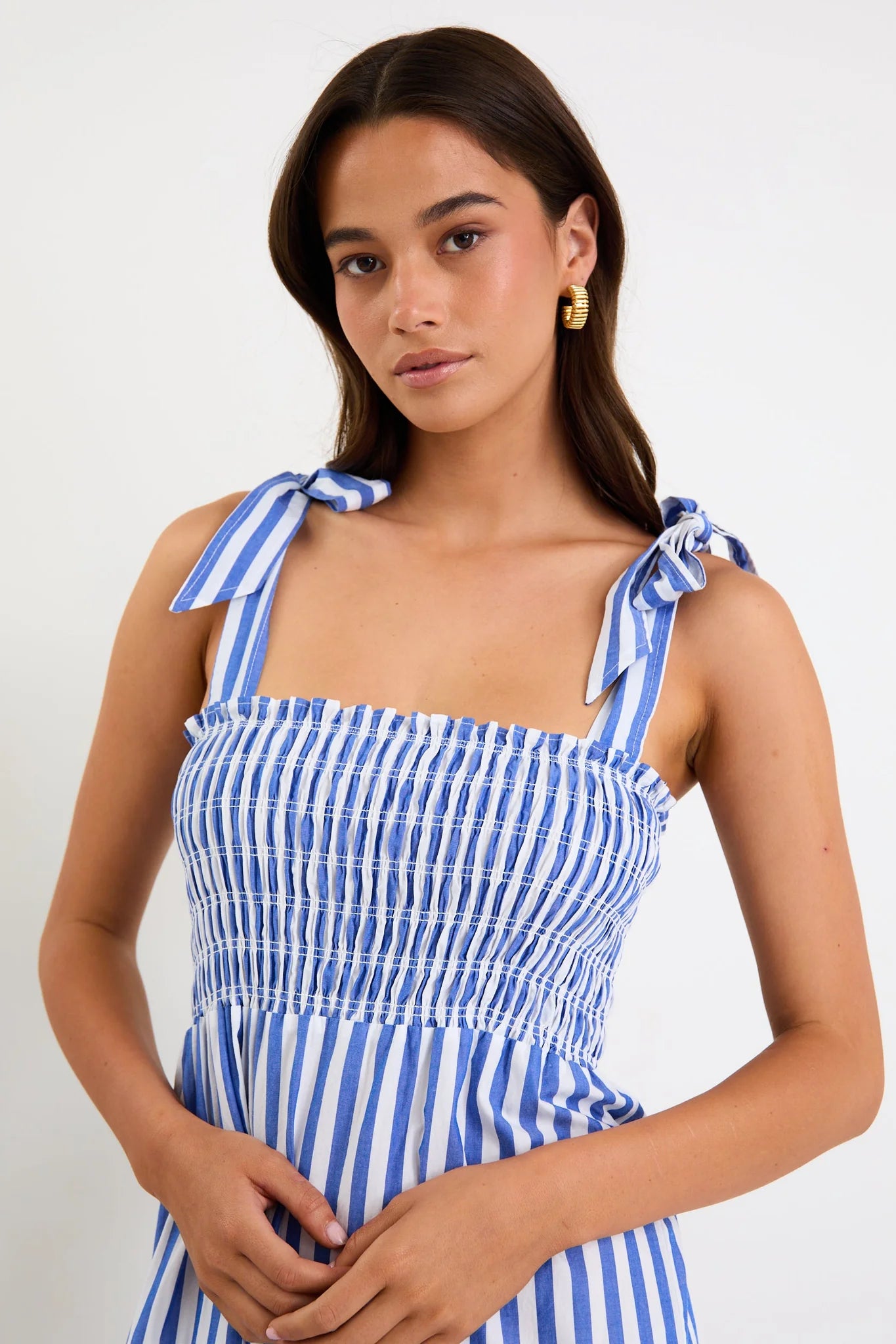 Isabella Strappy Tiered Maxi Dress (Bright Blue Stripe)