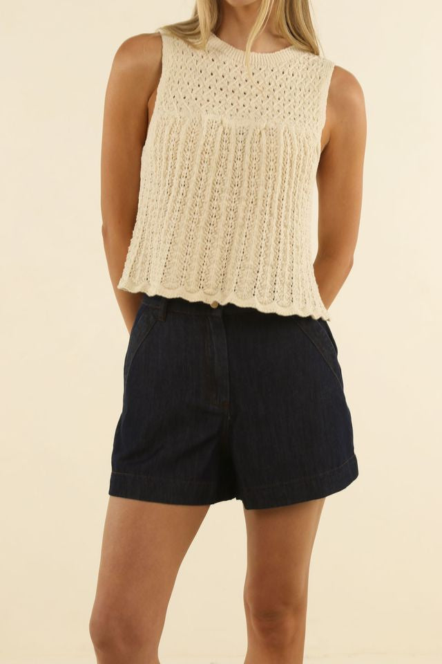Humidity Ivy Mid-Thigh Denim Short Dark Blue | Women's Shorts | Gretel Lane