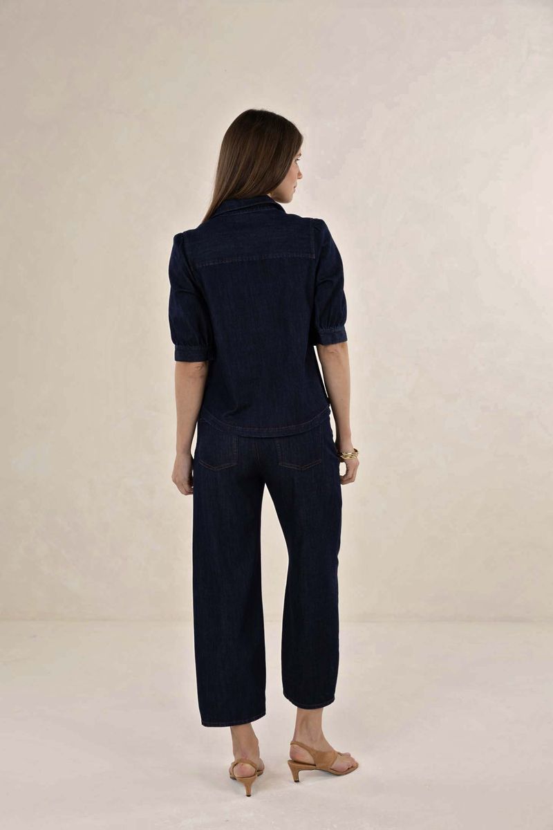 Humidity Ivy Denim 1/4 Button Shirt Dark Blue | Women's Clothing | Gretel Lane