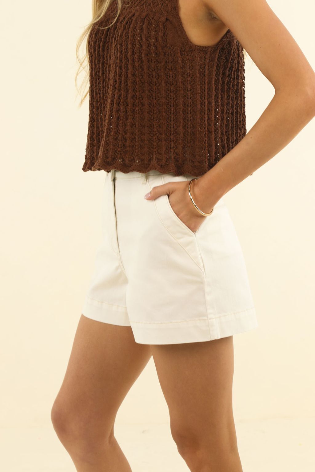 Humidity Ivy Mid-Thigh Denim Short Ivory | Women's Shorts | Gretel Lane