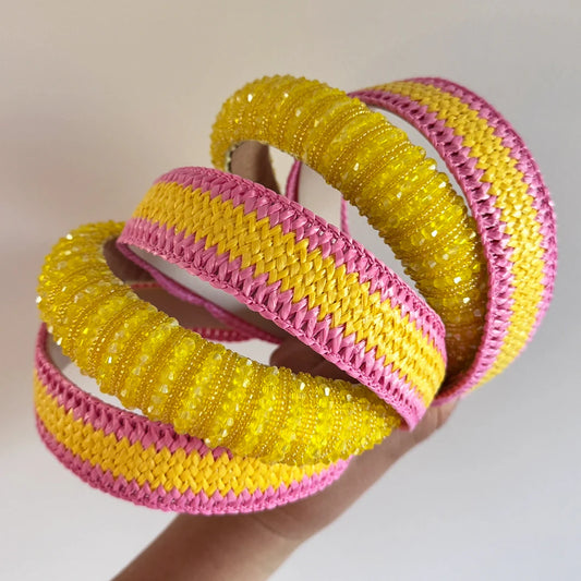 Zimm Pink & Yellow Weave Headband