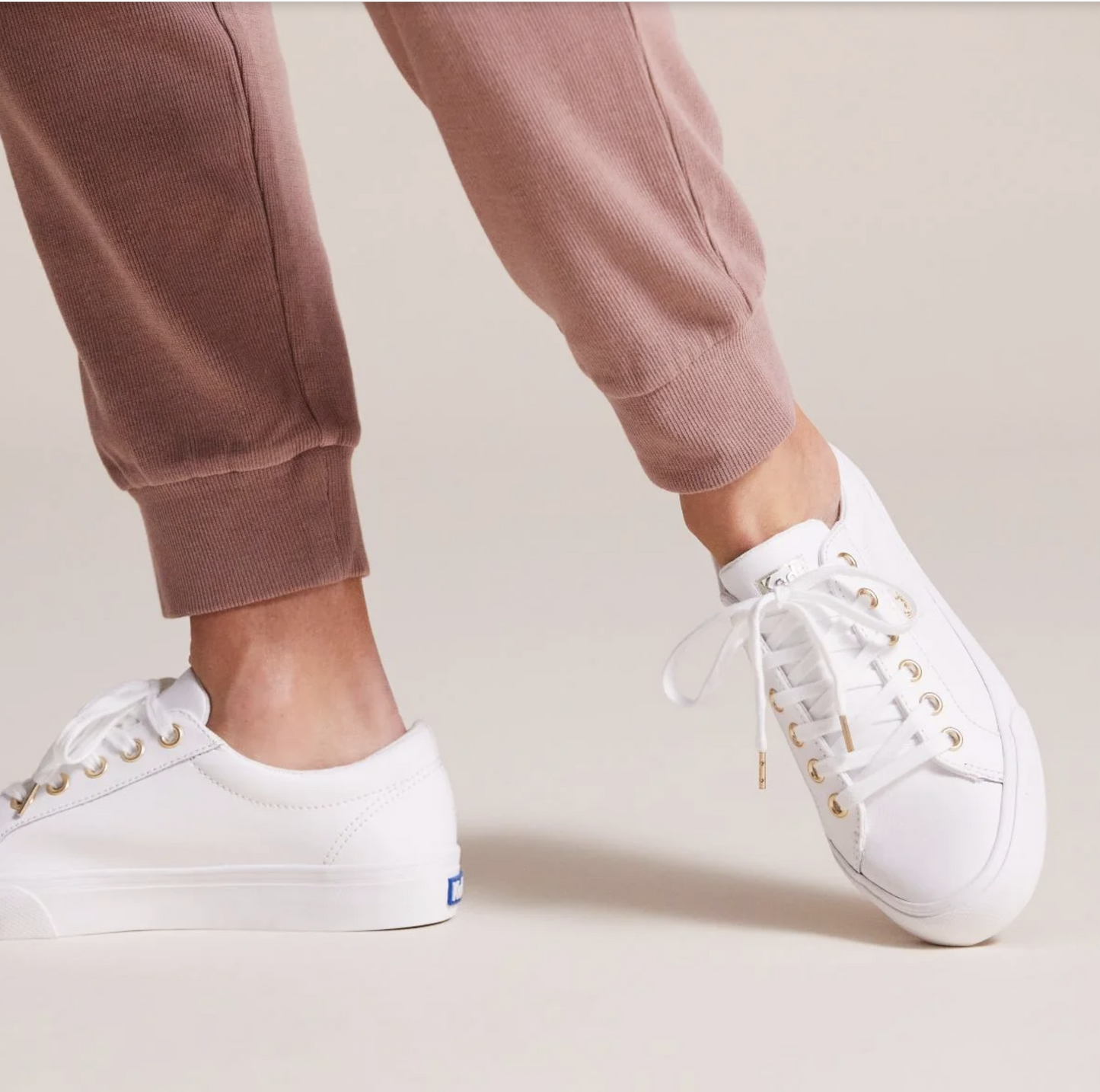 KEDS Jump Kick Leather Lace Up Sneaker White with Gold | Women's Footwear | Gretel Lane