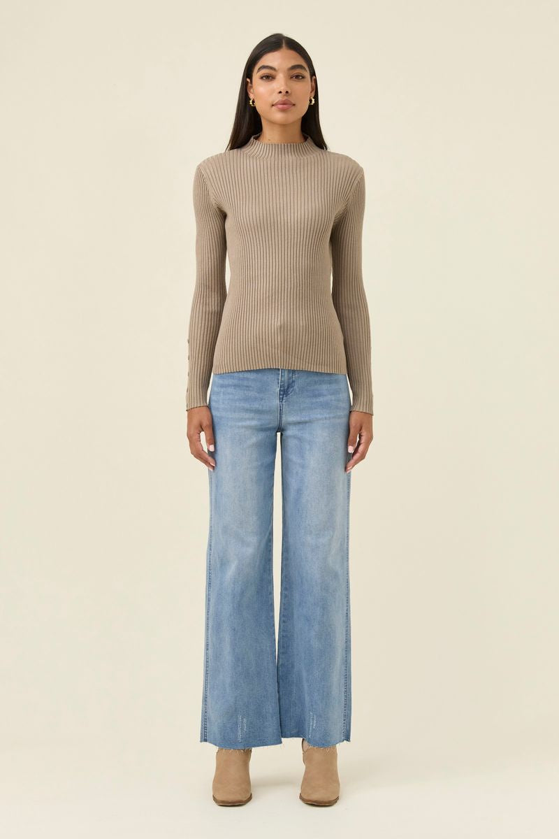 Isle of Mine Women's Juno Taupe Rib Knit Long Sleeve Top | Gretel Lane