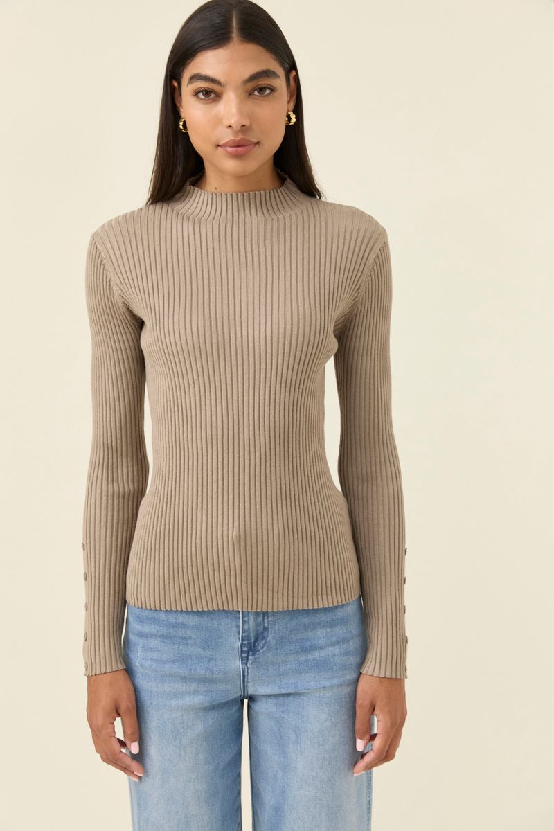 Isle of Mine Women's Juno Taupe Rib Knit Long Sleeve Top | Gretel Lane