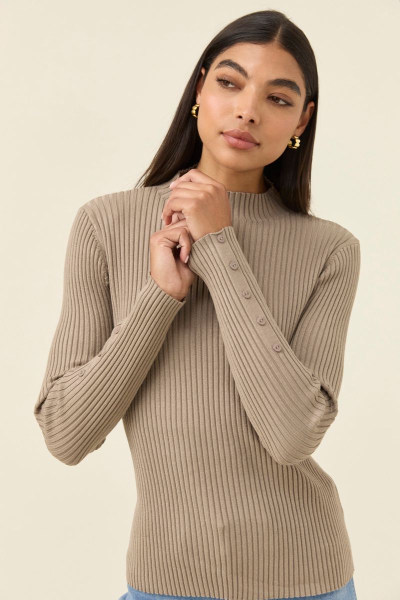 Isle of Mine Women's Juno Taupe Rib Knit Long Sleeve Top | Gretel Lane