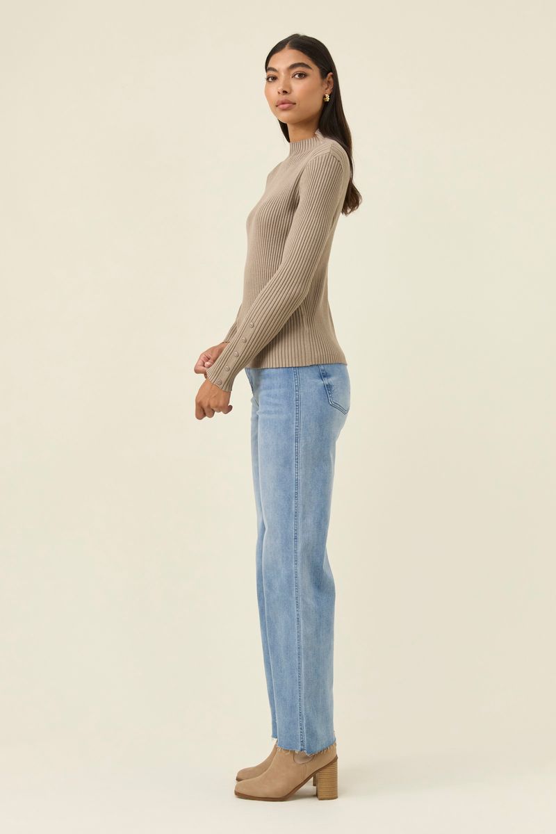 Isle of Mine Women's Juno Taupe Rib Knit Long Sleeve Top | Gretel Lane