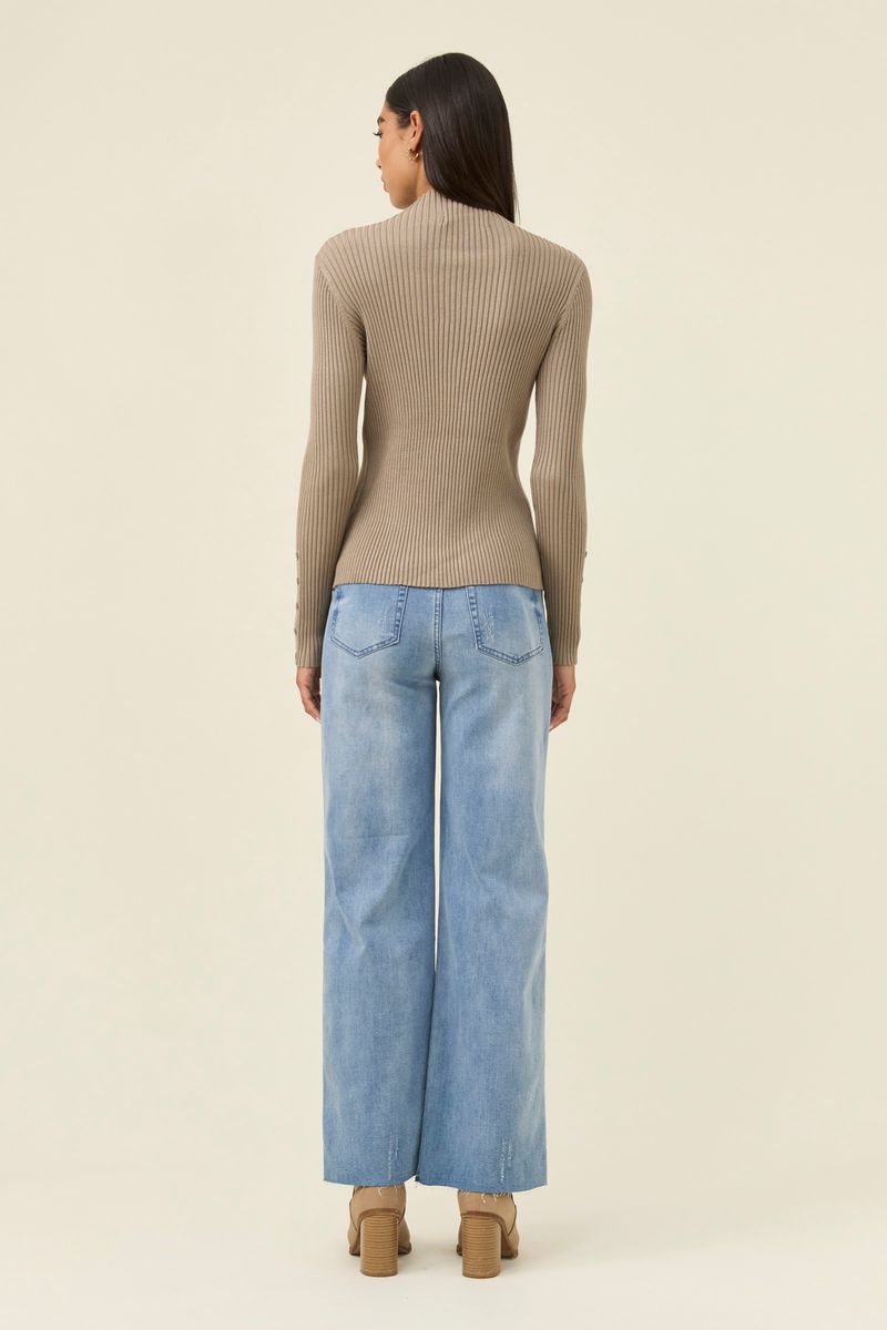 Isle of Mine Women's Juno Taupe Rib Knit Long Sleeve Top | Gretel Lane