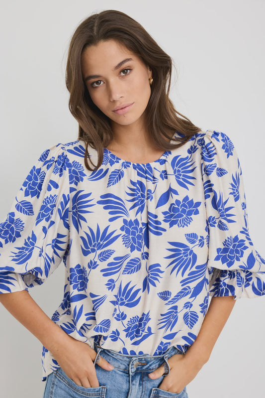 Justify SS Blouson Sleeve Top (Blue Lotus)