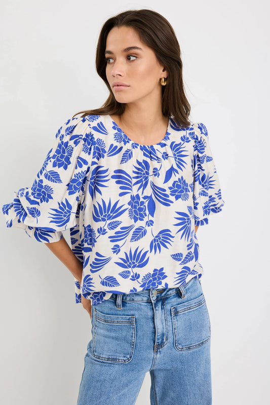 Justify SS Blouson Sleeve Top (Blue Lotus)