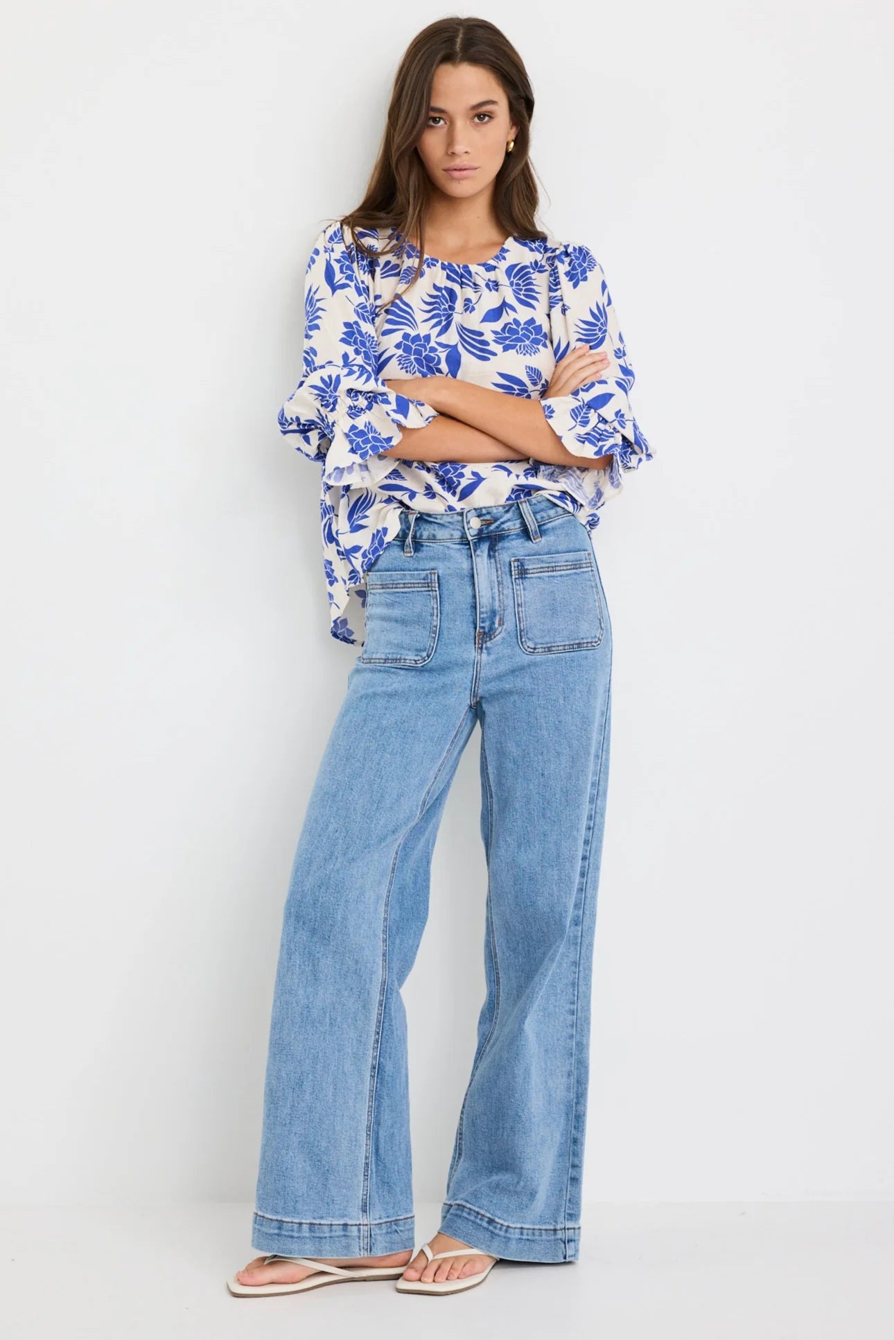 Justify SS Blouson Sleeve Top (Blue Lotus)