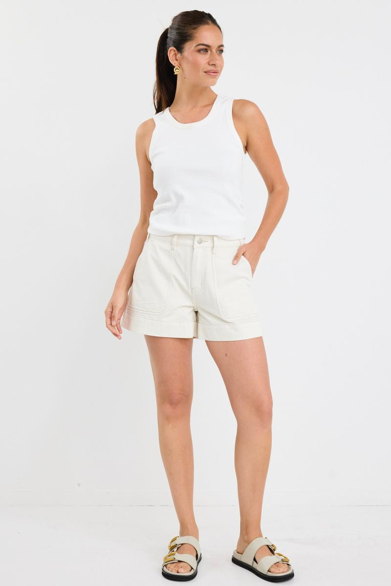 Kindly Pocket Front Denim Short (Ecru)