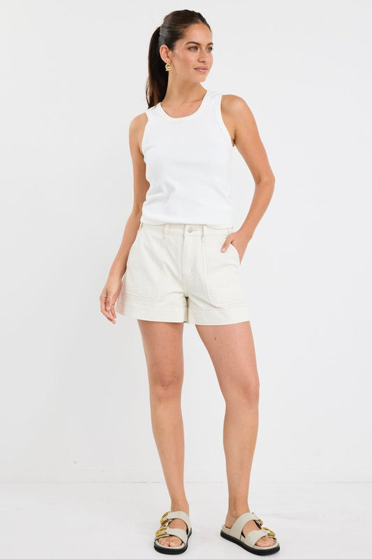 Kindly Pocket Front Denim Short (Ecru)