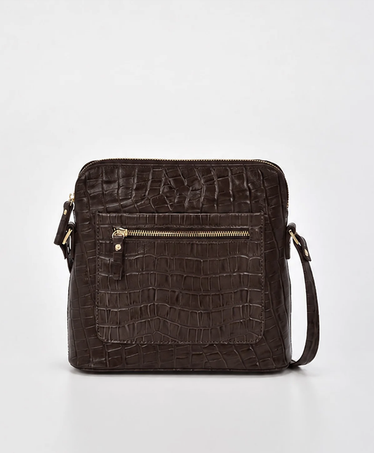 Cobb & Co Kingsley Small Shoulder Bag in Chocolate Croc Leather | Women's Handbag | Gretel Lane