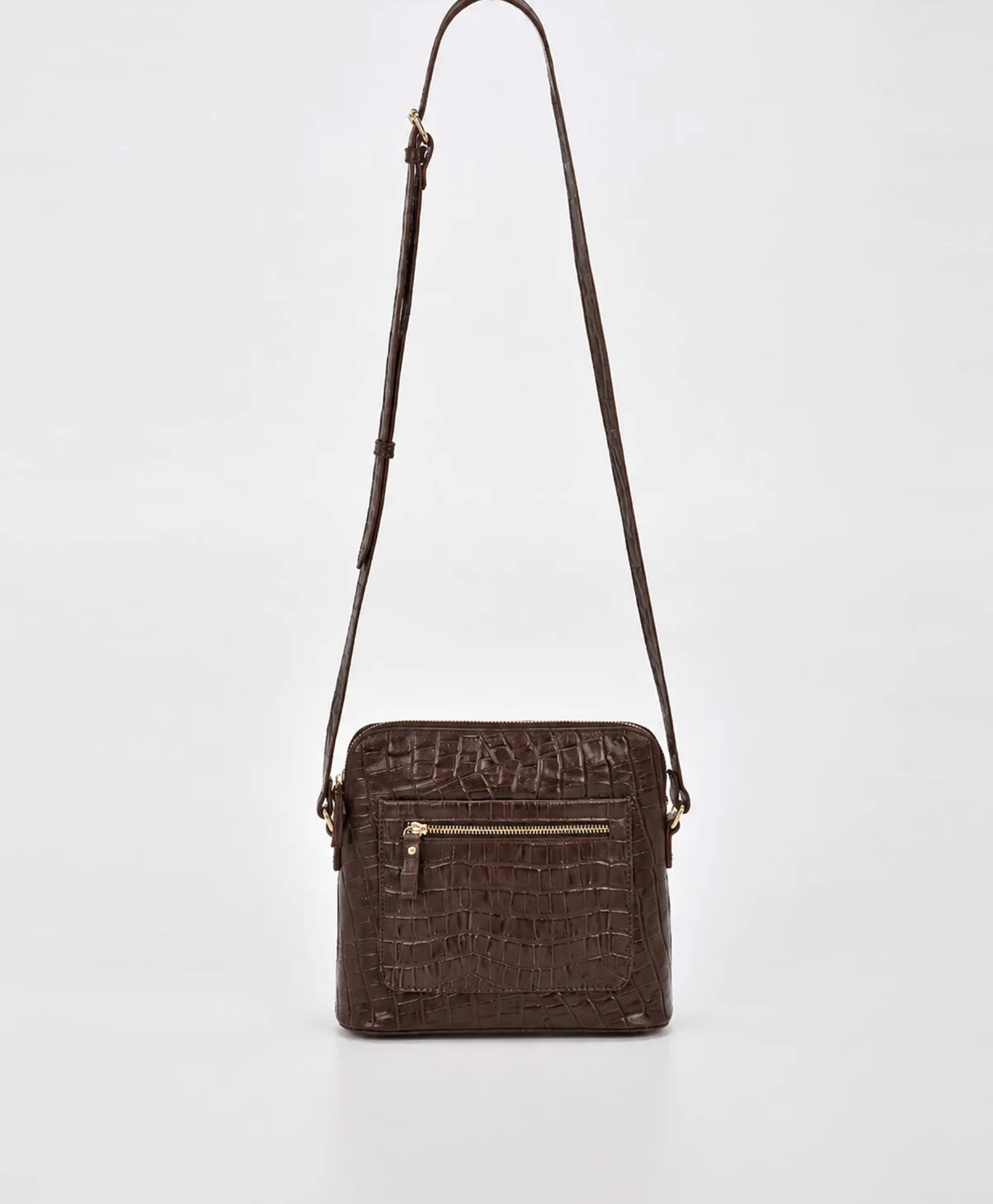Cobb & Co Kingsley Small Shoulder Bag in Chocolate Croc Leather | Women's Handbag | Gretel Lane
