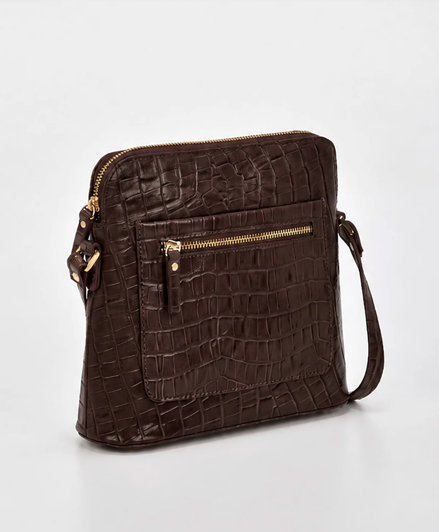 Cobb & Co Kingsley Small Shoulder Bag in Chocolate Croc Leather | Women's Handbag | Gretel Lane