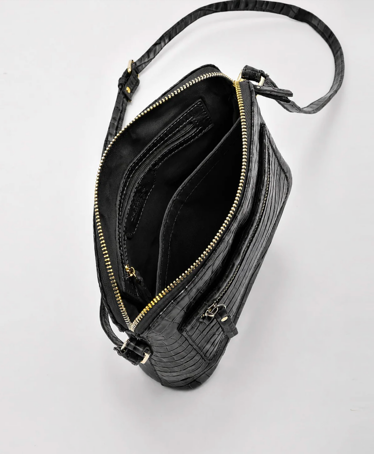 Cobb & Co Kingsley Small Leather Shoulder Bag in Navy Croc | Women's Handbags | Gretel Lane