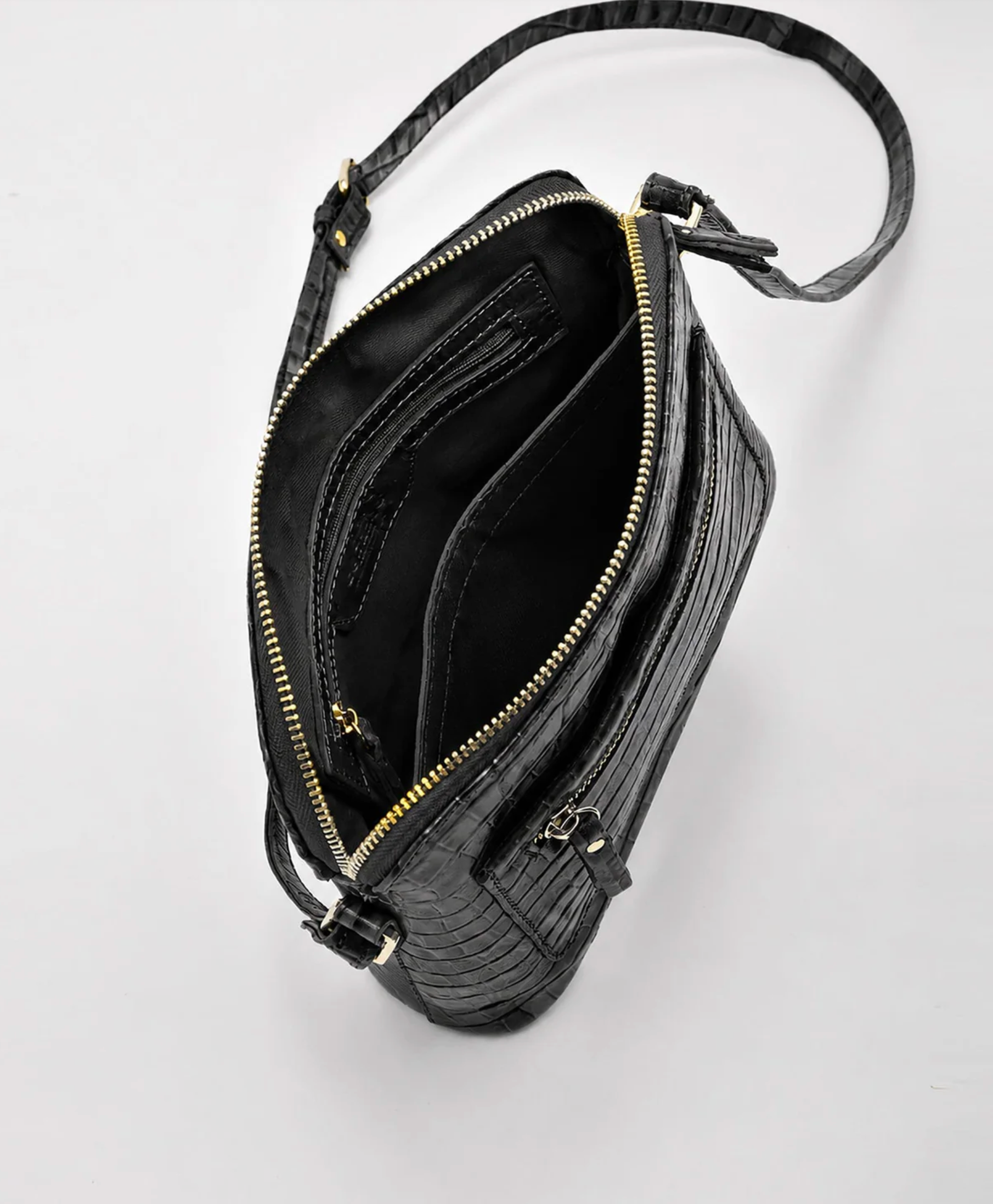 Cobb & Co Kingsley Small Leather Shoulder Bag in Navy Croc | Women's Handbags | Gretel Lane