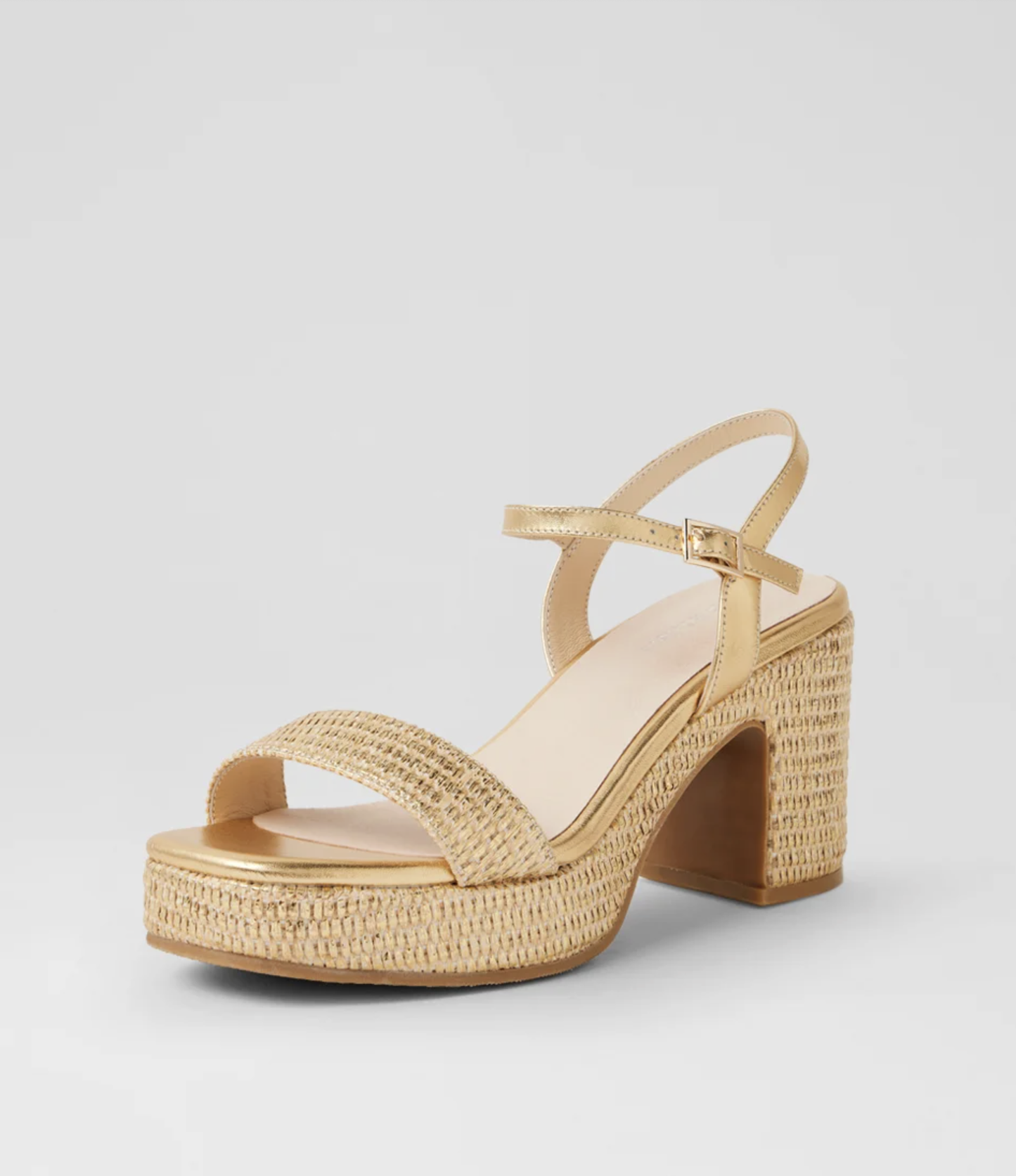 Django & Juliette Kondry Raffia Platform Heel Sandal Gold | Women's Heels | Gretel Lane