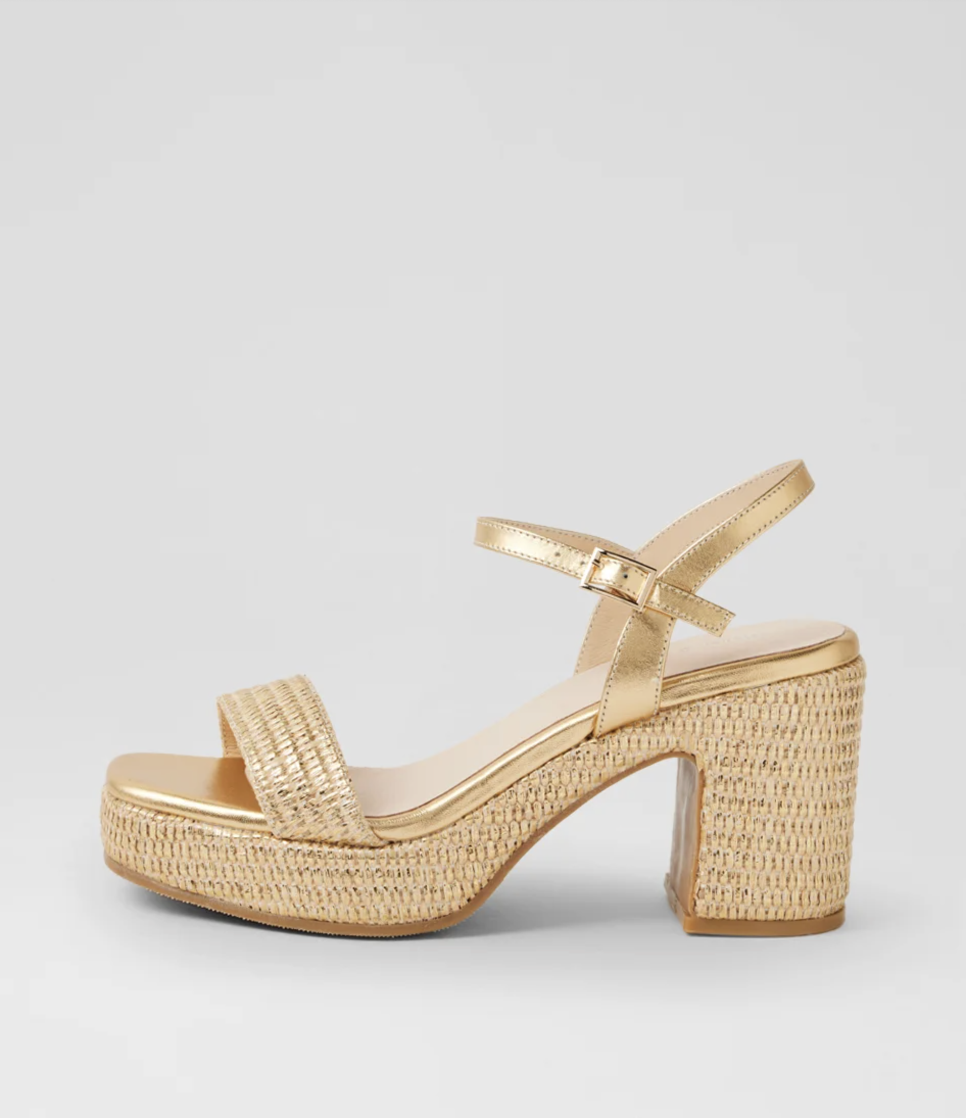 Django & Juliette Kondry Raffia Platform Heel Sandal Gold | Women's Heels | Gretel Lane