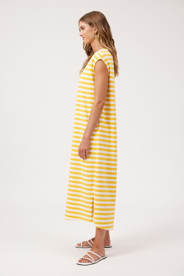 HAVEN Kos Cotton Stripe T-Shirt Midi Dress Yellow | Women's Clothing | Gretel Lane