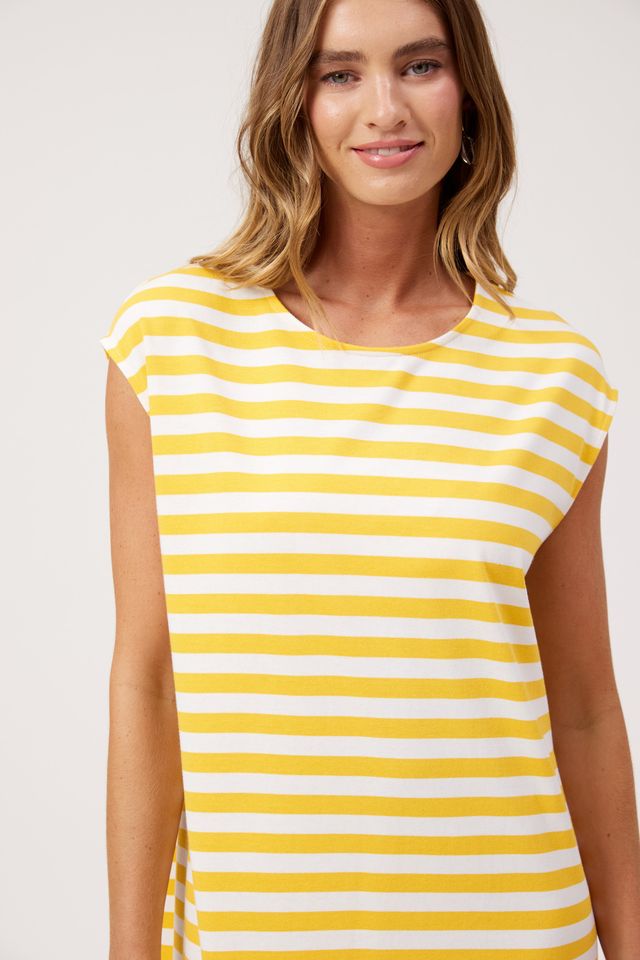 HAVEN Kos Cotton Stripe T-Shirt Midi Dress Yellow | Women's Clothing | Gretel Lane