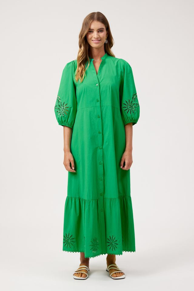 HAVEN Larissa Broderie Tiered Maxi Dress Green | Women's Clothing | Gretel Lane