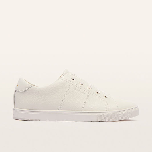 White Women's Leather Pull On Sneaker | Gretel Lane