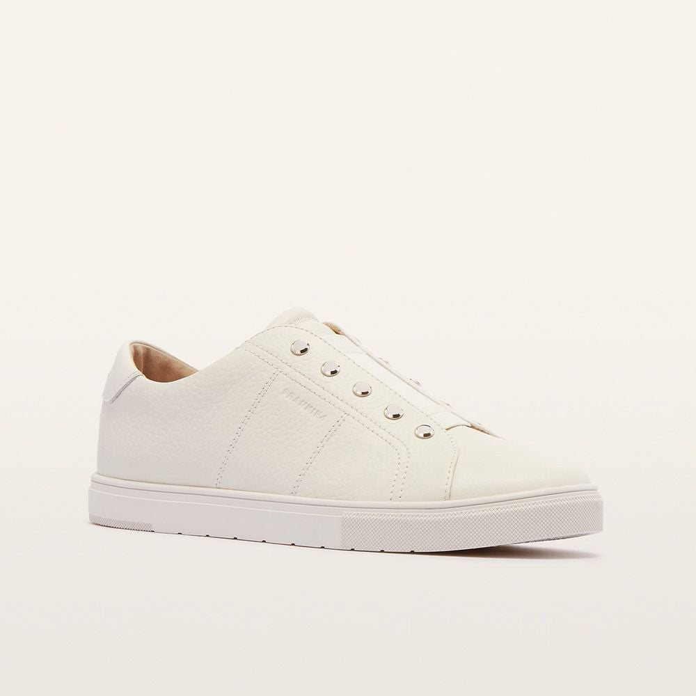 White Women's Leather Pull On Sneaker | Gretel Lane