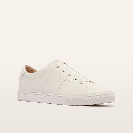 White Women's Leather Pull On Sneaker | Gretel Lane
