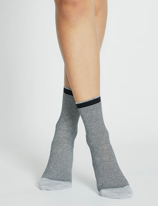 Lina Fine Stripe Crew Sock (Ink)