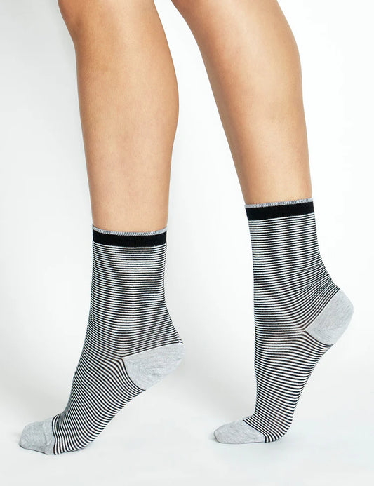Lina Fine Stripe Crew Sock (Ink)