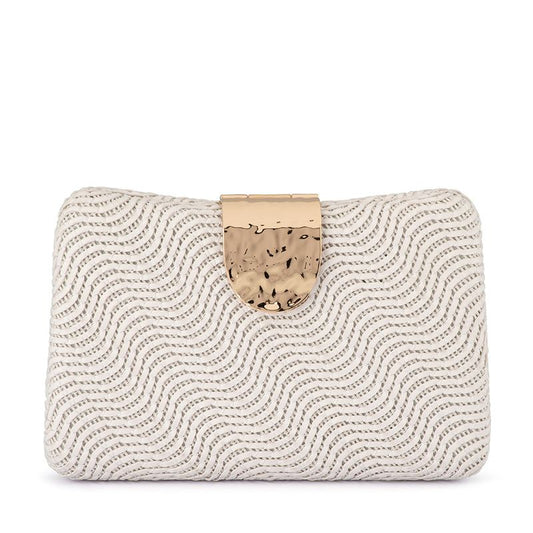 Women's White Woven Vegan Leather Clutch Bag | Olga Berg | Gretel Lane