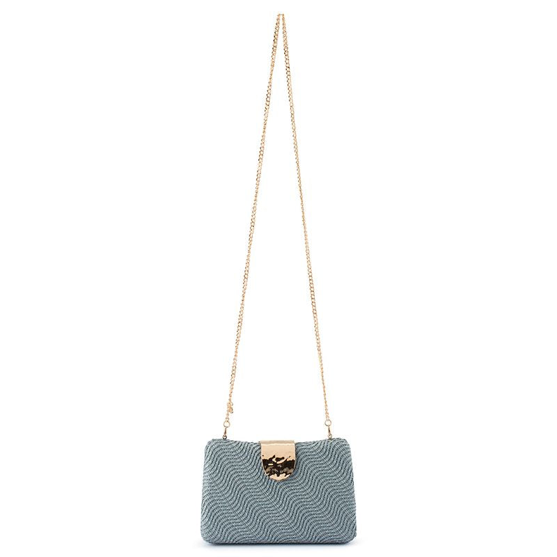 Olga Berg Women's Blue Woven Vegan Leather Clutch Bag | Gretel Lane