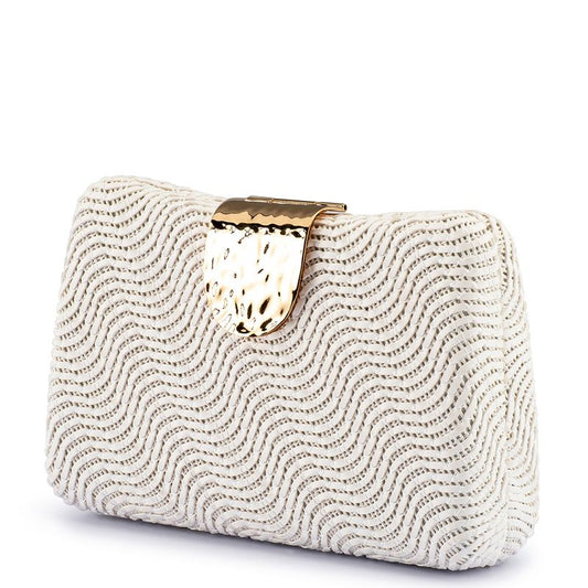 Women's White Woven Vegan Leather Clutch Bag | Olga Berg | Gretel Lane