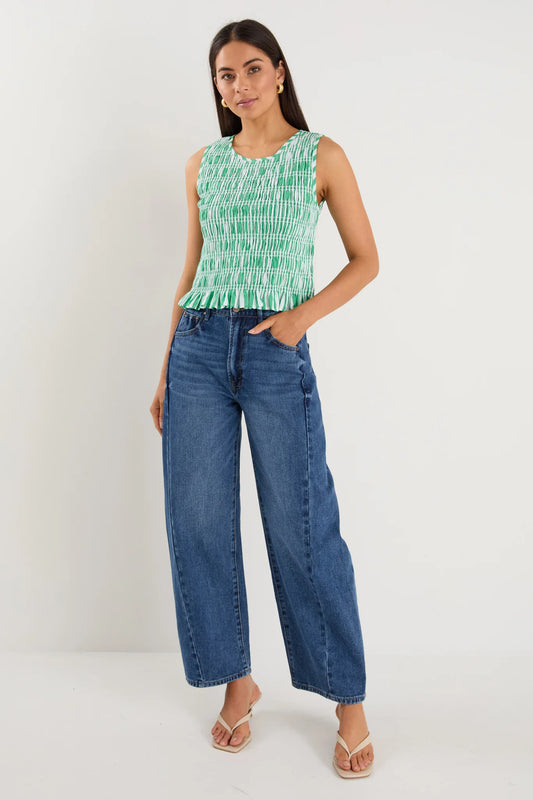 Lonely Shirred Shell Top (Green Stripe)