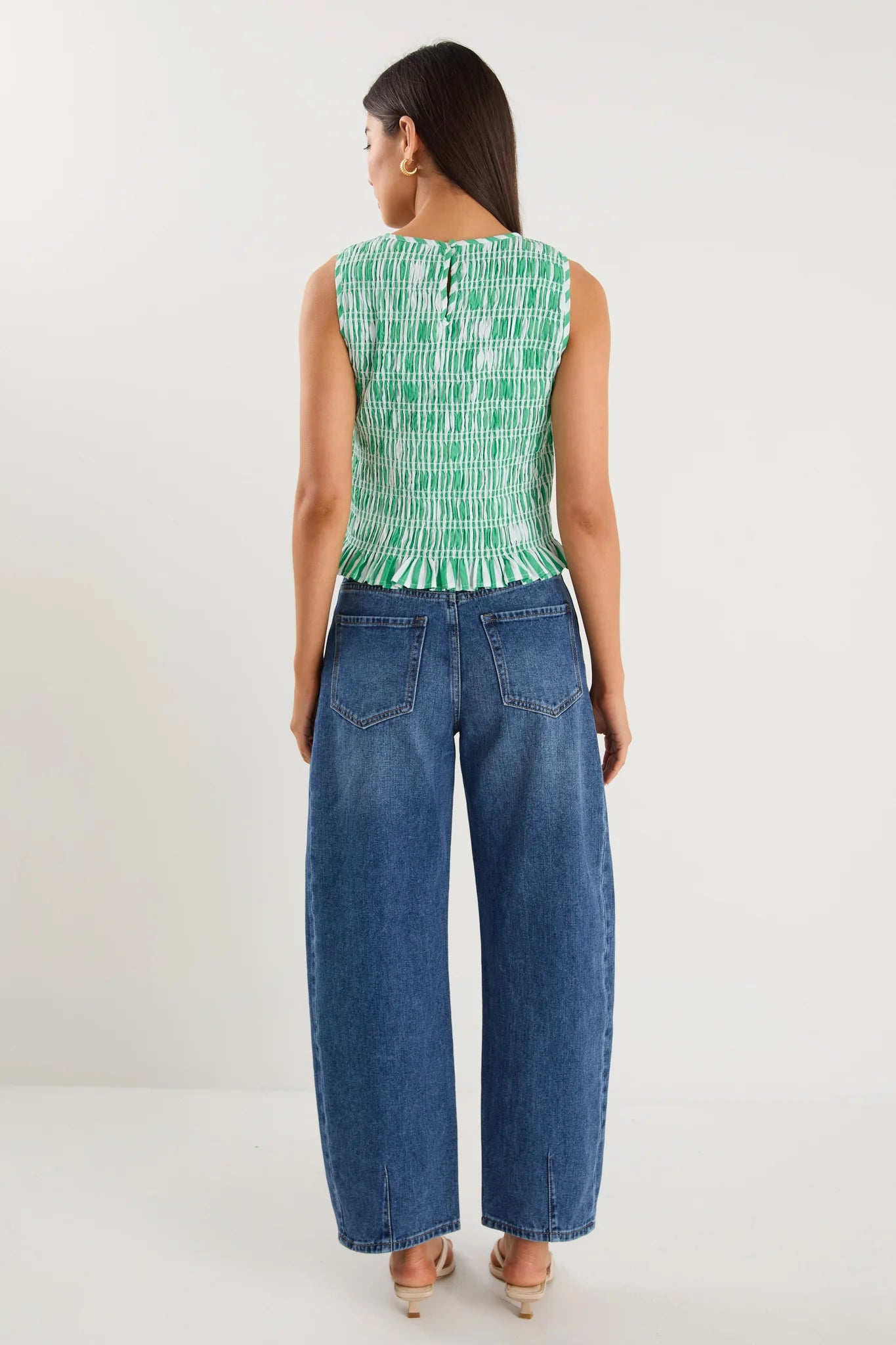 Lonely Shirred Shell Top (Green Stripe)