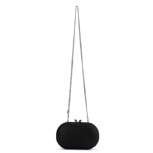 Lucia Woven Oval Clutch (Black)
