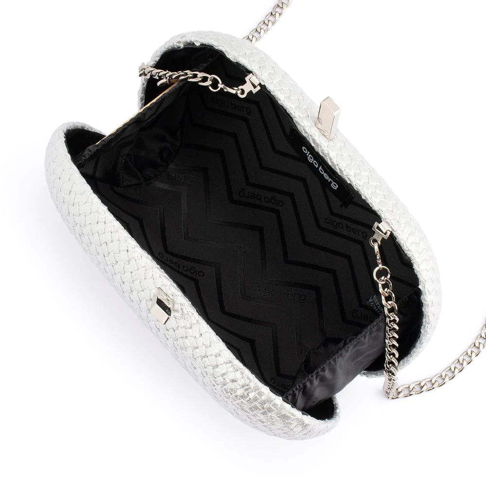 Lucia Woven Oval Clutch (Silver)