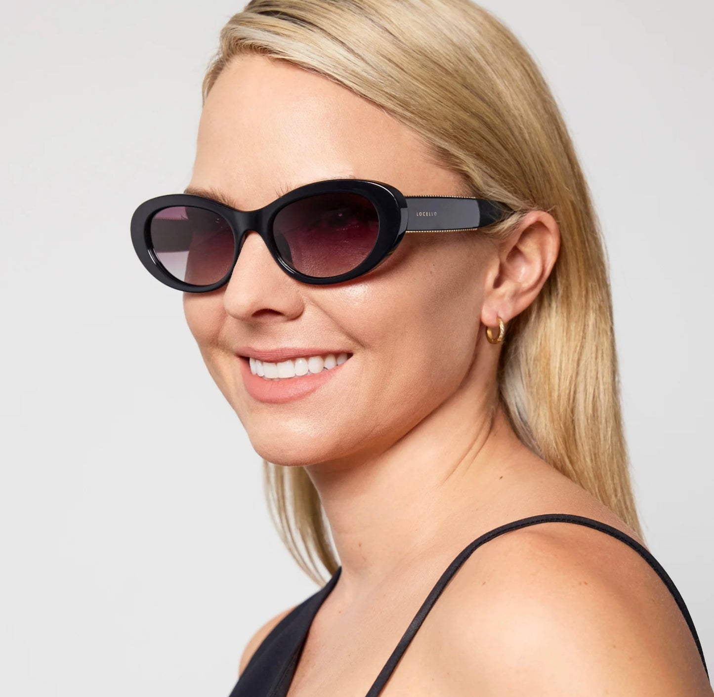 Locello Macey Women's Oval Polarised Sunglasses Black | Women's Sunglasses | Gretel Lane