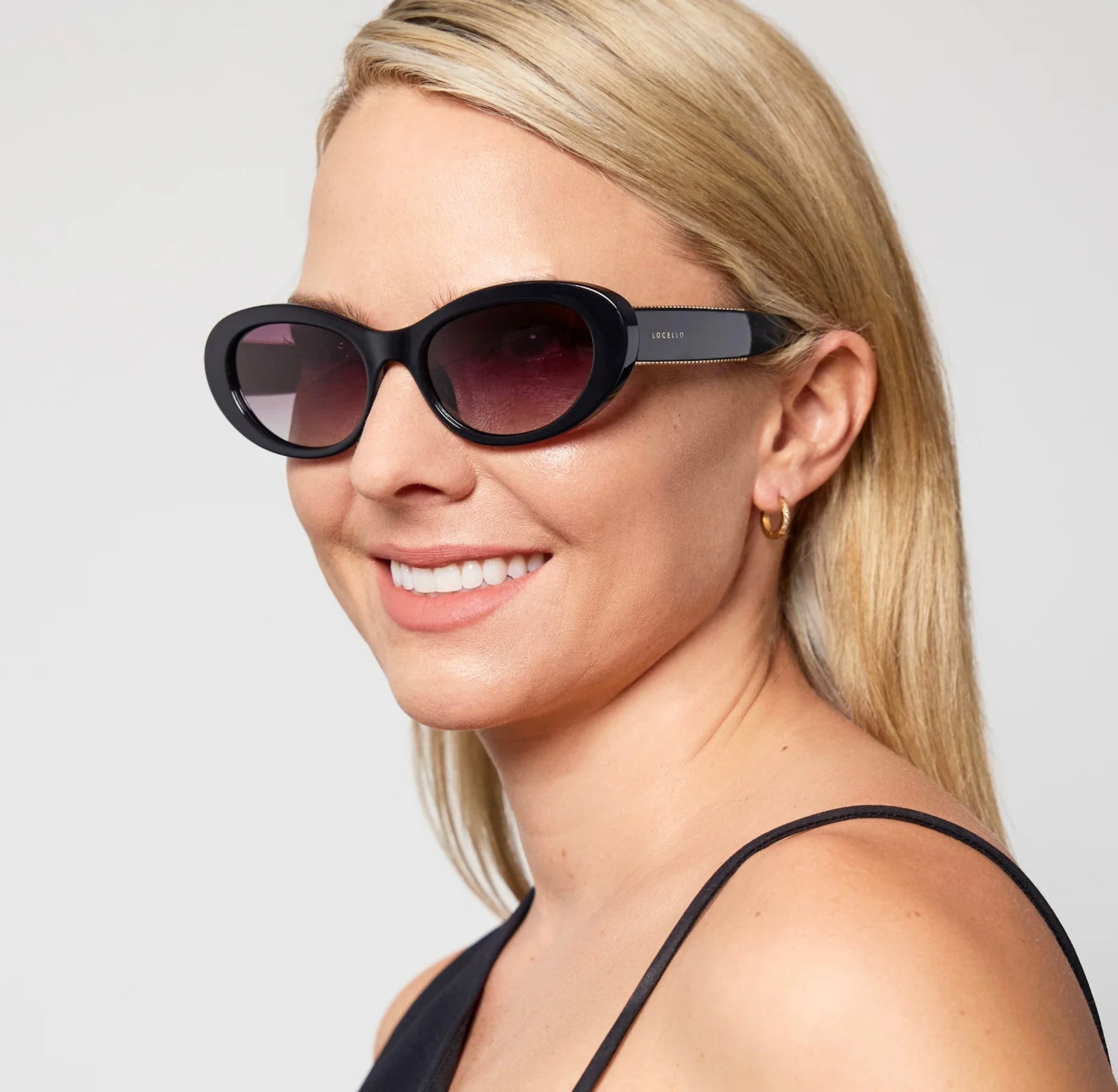 Locello Macey Women's Oval Polarised Sunglasses Black | Women's Sunglasses | Gretel Lane
