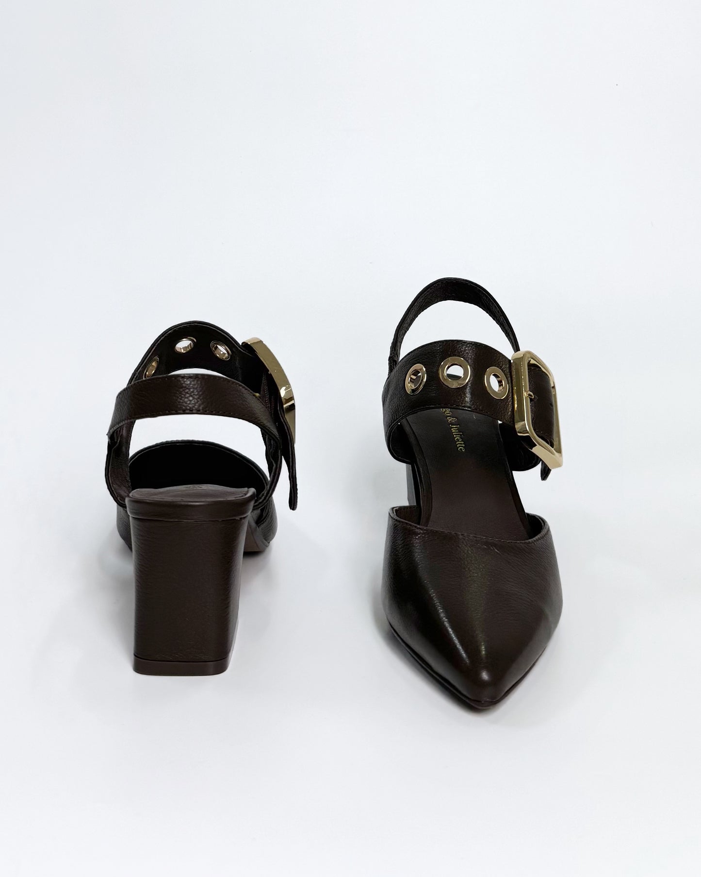 Chocolate Leather Heel with Gold Buckle | Gretel Lane