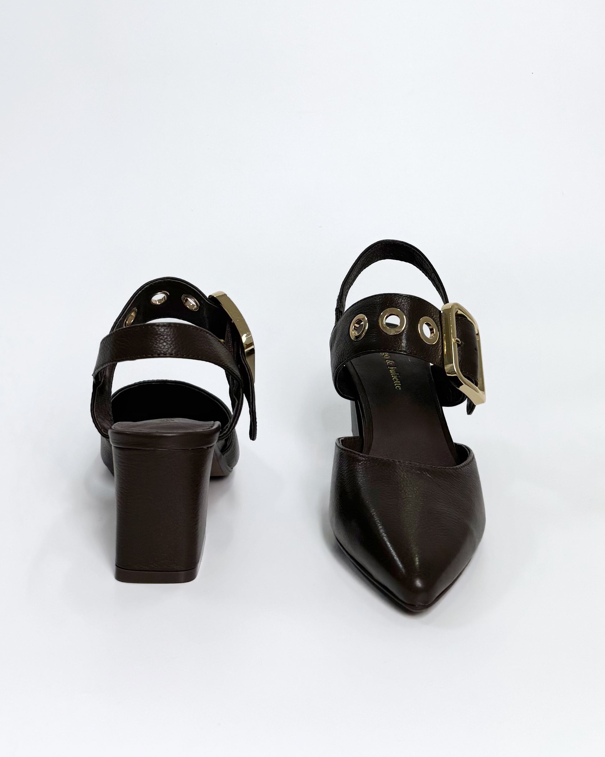 Chocolate Leather Heel with Gold Buckle | Gretel Lane